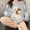[Colección] Pijamas de otoño e invierno para mujer, cálido conjunto de franela de manga larga de forro polar de coral, ropa de estar linda y elegante