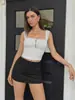 Top de color liso estilo oscuro moderno, chaleco bandeau de encaje a rayas, estilo europeo y americano, ajustado, sin mangas