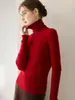 Suéter 100% cachemira pura para mujer, de cuello alto, listo para usar, ajuste slim para otoño e invierno, cuello alto apilado, camiseta base de punto ajustada