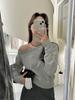 Camiseta de Punto Corta Holgada con Hombro Caído Fenafu Té Verde Limón Estilo Blogger Estilo Coreano Top Versátil para Mujer