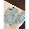 Pijama largo azul a rayas, dulce y femenino, para mujer, conjunto casual de otoño holgado talla grande para mujer