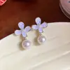 Pendientes de Flor de Chifón de Cristal Aguja de Plata, Súper de Ensueño, Dulces y Sencillos, Pendientes de Moda de Nicho de Gama Alta al por Mayor