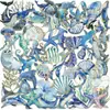 50 Peças de Adesivos para Diário com Estampagem Dourada com Criaturas Marinhas de Desenho Animado, Golfinhos, Baleias e Estrelas-do-Mar para Decoração DIY em Garrafas de Água e Guitarras