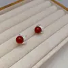 Pendientes de Botón de Diseño Único Estilo Vintage Francés con Ágata Roja Ágata Negra Perla, con Base Roscada y Pasadores de Plata 925, Pendientes Versátiles
