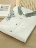 Nova Camisa de Algodão Estilo Retrô Literário Bordado com Contraste de Cores Algodão e Linho de Manga Longa para Mulheres - Primavera e Outono deste Ano