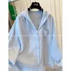 Tamanho Extra Grande 120kg Estilo Coreano Elegante Cor Sólida Casual com Capuz Proteção Solar Camisa de Verão Solta Fina para Mulheres Plus-Size