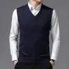 Chaleco de Punto para Hombre con Cuello en V Ajuste Delgado de Negocios Sin Mangas Chaleco de Punto Chaleco para Hombre Capa Base Suministro Directo de Fábrica
