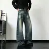 Jeans acampanados azules lavados con efecto desgastado para hombre, nuevo modelo otoño 2026, pantalones holgados de pierna ancha, pantalones largos casuales elegantes