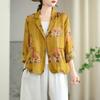 Foto Real de Primavera e Outono Fino Casual Moda Solta Retrô Floral Petite Versátil Ultra-Fino Manga Longa Blazer Camisa
