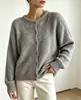 Bestseller transfronteiriço europeu e americano: cardigan de tricô liso e macio para mulheres, casaco suéter fofo de abotoamento simples e gola redonda para outono e inverno