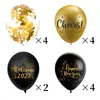 Decoración de fiesta de Año Nuevo de Amazon de 14 piezas, traje de globos de látex con lentejuelas doradas y negras, decoración de fiesta de Año Nuevo