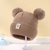 Gorro de Lana de Color Sólido Tejido para Bebé Recién Nacido Gorro de Invierno Lindo con Pompón para Niños Niñas Niños Gorro Cálido 0-3 Años