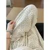 Pantalones de dormir de gasa de algodón suaves de estilo coreano, tamaño grande, para mujer, pantalones casuales sueltos de verano para caminar, de cintura alta, adecuados para usar en exteriores