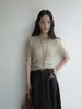 Tejido de punto de manga corta texturizado Mmc para mujer, nuevo estilo de otoño, estilo coreano, ajuste ceñido, camiseta básica de mohair con cuello medio alto