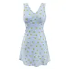 Vestido Floral Sexy sin Mangas con Cuello en V Estilo Europeo y Americano, Verano con Lazo para Cintura Ajustada, Vestido Corto Ajustado para Figuras Pequeñas