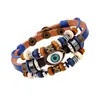 Pulseira de couro de olho de boi estilo europeu e americano AliExpress transfronteiriça com contas tecidas multicolorida tamanho ajustável pulseira de couro