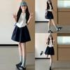 Azul marino Falda Corta Mujer Verano 2025 Nuevo Cintura Alta Cubre Caderas Slim A- Line Estilo Universitario Japonés Falda Abullonada