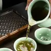 Wg6Q Juego de Té Kung Fu Celadón Tazón Cubierto Tetera Taza de Carpa Oficina Hogar Regalo Sencillo Preparación de Té Dos Tazas Una
