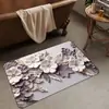 Alfombra de Baño Floral 3D de Lujo Ligero con Toque de Alta Gama, Felpudo Decorativo para el Hogar Antideslizante, Alfombrilla Absorbente para Pies de Baño