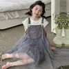 Vestido de Verão para Meninas 2026 Novo Estilo Doce para Crianças Maiores, Conjunto de Duas Peças Vestido de Alça de Rede, Vestido Longo Transfronteiriço