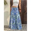 Falda larga estampada de cintura alta estilo resort transfronterizo europeo y americano, falda estilo bohemio, nueva de verano holgada con bajo ancho