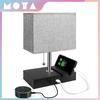 Cross-border Double-USB recarregável Cloth Cover Candeeiro de mesa estilo americano simples moderno quadrado quarto de cabeceira de tecido candeeiro de mesa
