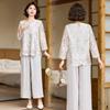 Traje de Otoño para Mamá Encaje Bordado Estilo Occidental Nuevo Conjunto de Camisa de Dos Piezas de Moda para Mujeres de Mediana Edad y Mayores Primavera y Otoño Esposa Ancha