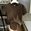 Camiseta Gris Cáñamo de Hombro Normal Manga Corta para Mujer Verano Algodón Capa Base Básica Top Pequeño Ajuste Slim Americano Top Favorecedor