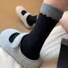 Calcetines nuevos para mujer de la serie miu, para primavera y otoño, de longitud media hasta la pantorrilla, con bloques de color, algodón suave y cómodo, diseño simple de encaje, calcetines con volantes para niñas