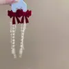 "Deseos de Año Nuevo" Pendientes de Borla con Lazo de Terciopelo Borgoña, Elegantes y con Estilo, Realzan el Cutis, Pendientes de Año Nuevo