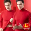 Roupa íntima térmica de ano de nascimento para idosos, forrada com fleece, para meia-idade e idosos, Long Johns, gola alta vermelha grande, masculina