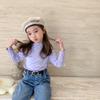 Camiseta básica de primavera y otoño para mujer, camisa base, estilo occidental para bebé, para niños, personalizada, de marca de moda, cuello medio alto, color sólido, top de modal