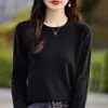 Nuevo suéter de punto liso de cuello redondo para otoño e invierno para mujer, holgado, simple, versátil, prenda básica, suave, elástico y cálido
