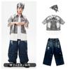 Ropa de Moda para Niños de Danza Urbana Ropa para Niños Genial y Guapo Ropa para Actuación de Batería Hip-Hop para Niños Hip-Hop Holgada para Verano
