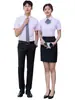 Camisa de sarga fina para hombre y mujer manga corta camisa blanca para hombre camisa azul para mujer cuello blanco de negocios rosa
