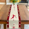 Caminho de Mesa de Natal Festa na Cozinha Mesa de Jantar Guirlanda de Árvore de Natal Boneco de Neve Sinos Rena Papai Noel Decoração de Caminho de Mesa de Natal