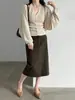 Conjunto de Dos Piezas de Cardigan de Punto con Cuello Halter de Lana de Oveja Luxi para Mujer, Otoño 2026, Suéter Versátil Elegante para el Trabajo ss1096