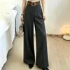 Pantalones de traje negros de alta gama estilo francés con cinturón, nuevo de otoño 2026 de cintura alta, adelgazantes, fluidos, casuales, de pierna ancha