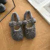 Sapatos Mary Jane de Pelúcia Estilo Doce para Mulheres 2026 Outono/Inverno Laço Confortáveis Mais Veludo Quente Peludos Versáteis Sapatos de Algodão