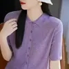 Cárdigan de Punto Morado de Manga Tres Cuartos para el Trabajo, Corte Ajustado, Top de Moda Polo Adelgazante, Ropa para Mujer, Camiseta de Verano 2026