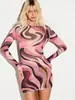 Vestido de malla transparente con estampado de tigre, superventas transfronterizo europeo y americano para mujer, corte ajustado, que realza la figura, vestido bodycon estilo chica playera sexy