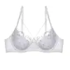 Sujetador push-up sexy de aros suaves con soporte lateral, diseñado para minimizar la apariencia de senos grandes, con encaje francés, un diseño fino y ligero, y un conjunto de lencería a juego