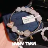 Las capas superpuestas se ven más hermosas. Pulsera Diosa Flor de Lazo de Cristal Rosa Natural, Nuevo Estilo Chino Pulsera Tesoro Flor de Rosa Cristal Blanco