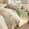 Conjunto de Cama de Inverno Espesso Quente Classe A Leite Fleece Quatro Peças Fleece Coral Flanela Lençol de Cama Capa de Edredom Fronha Roupa de Cama