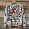 Sudadera de Manga Larga con Cuello Redondo, Corte Ajustado, Estampado Digital con Elementos Navideños Transfronterizos, 250g Franela, Nuevo 2025