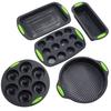 Utensílio de cozimento de silicone de 5 peças com cabo bicolor, resistente a altas temperaturas, fácil de desmoldar, prato de torrada, prato de bolo, molde de copo Mafen