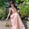 Vestido strapless floral rosa francés para mujer, vestido de hada para playa de vacaciones, absolutamente hermoso, falda larga de letras, color de la imagen