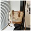 Bufanda de Seda Tejida de Moda con un Toque Fresco, Nuevo Bolso Cruzado de Paja Tejida de Gran Capacidad para Mujer, Bolso Cubo de Playa