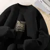 Sudadera de Forro Polar Roja para el Año del Caballo, Otoño e Invierno Espesa Versátil Holgada de Cuello Redondo para Hombre