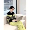 Traje de Cardigan Tejido Fair Isle para Mujer 2025 Primavera y Otoño Conjunto de Dos Piezas con Pantalones Anchos Casual para un Look que Reduce la Edad